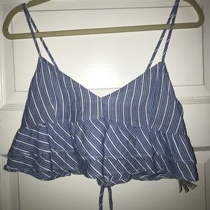 Blue and White Striped Cropped Flowy Top